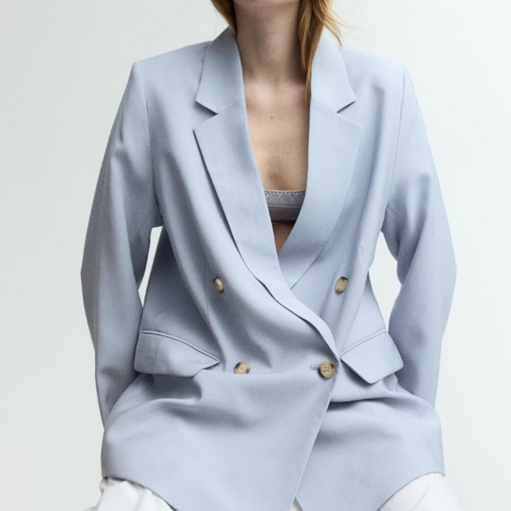H&M Double Breasted Blazer (Light Blue, 3X), NWT - Picture 2 of 3